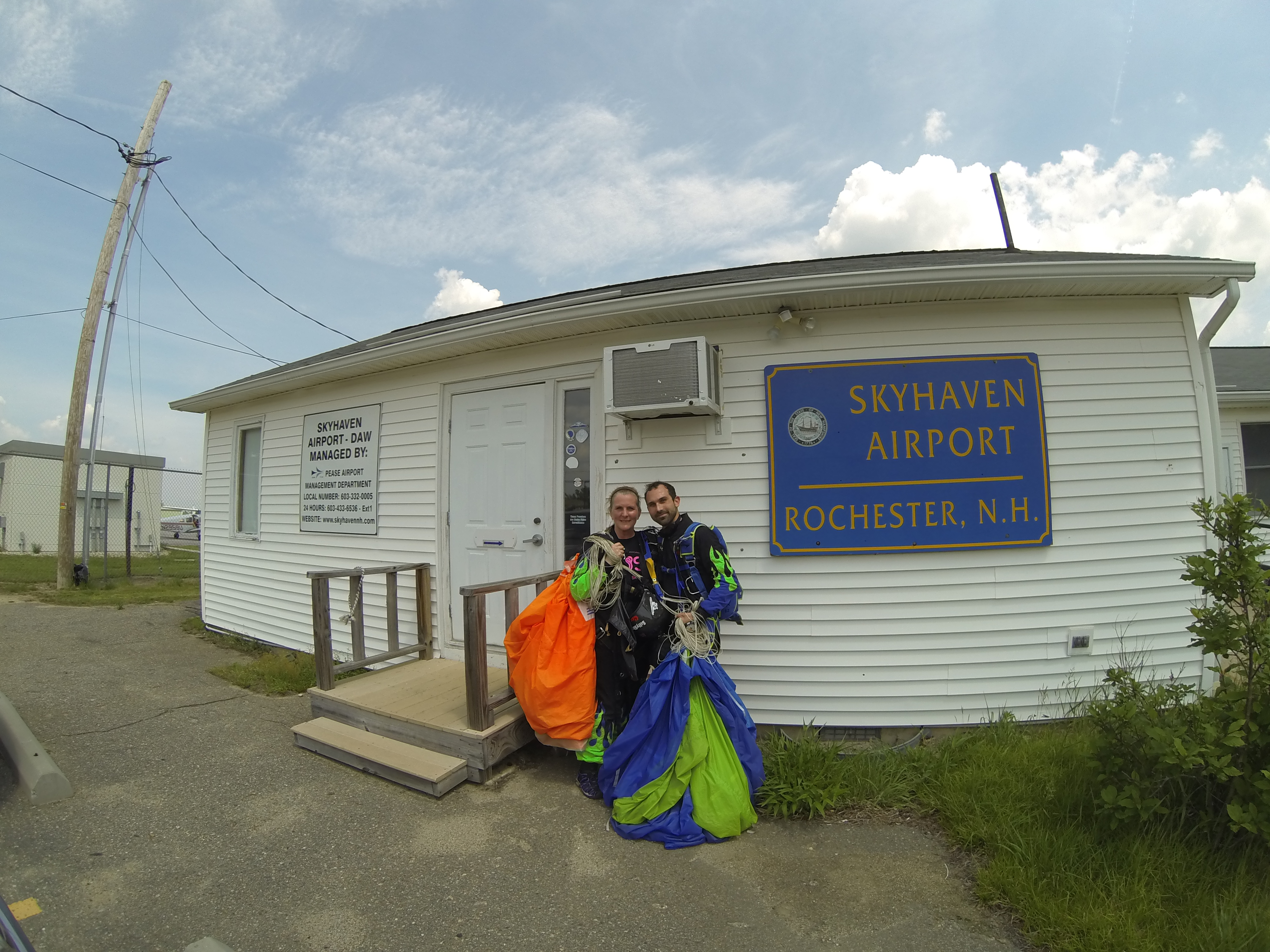 Sarah & Matt safely on the ground at Skyhaven Airport in Rochester, New Hampshire