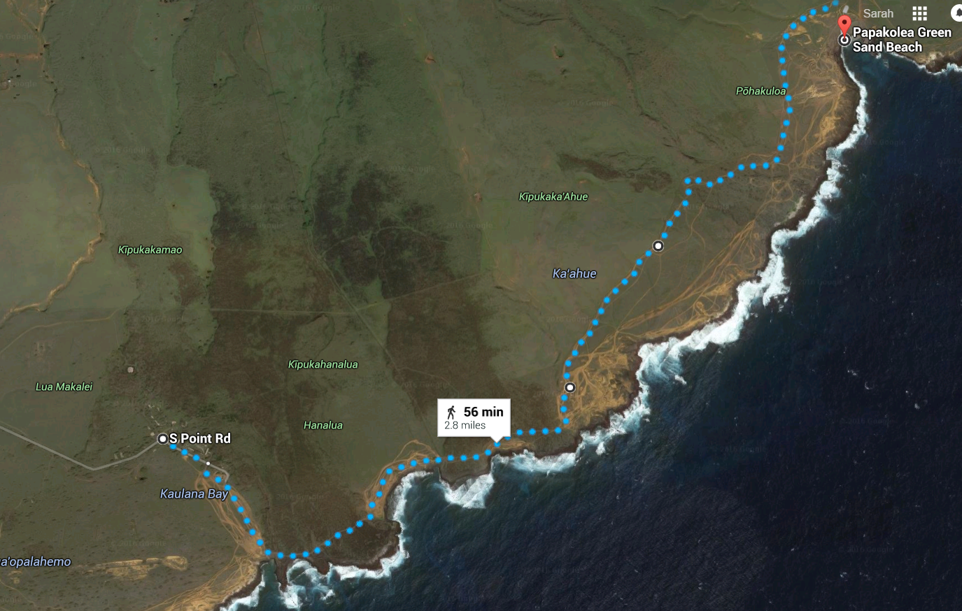 Google Maps to Papkolea Beach